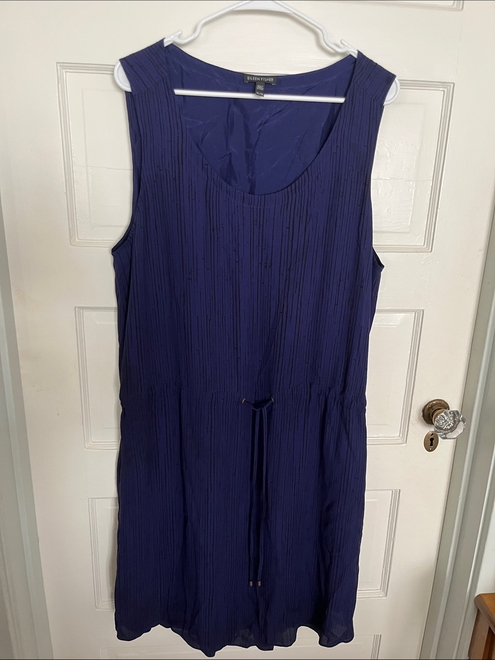Eileen Fisher Sleeveless Indigo Pleated Drawstring Midi Dress